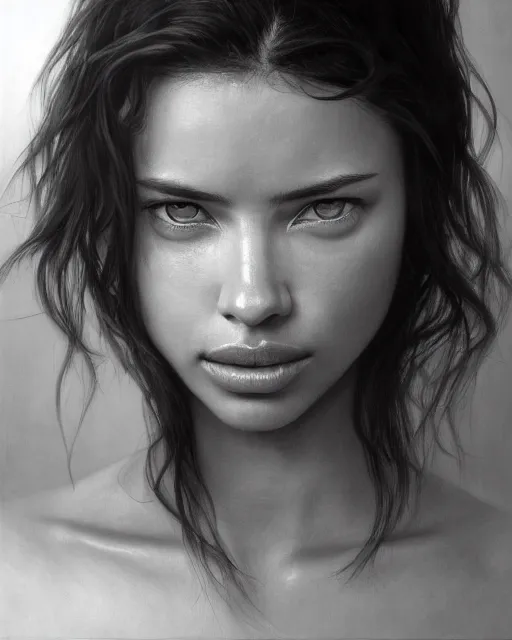 Prompt: cinematic portrait of adriana lima, intricate, elegant, by alyssa monks, highly detailed, symmetrical face, fine details, masterpiece, trending on artstation