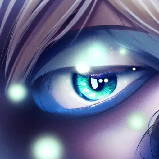 Image similar to a girl's eyes, stars are hidden in the eyes, 8 k, stunning, dream, highly detailed, super macro, surrealist, eye ministry close - up, style of magical girl, makoto shinkai