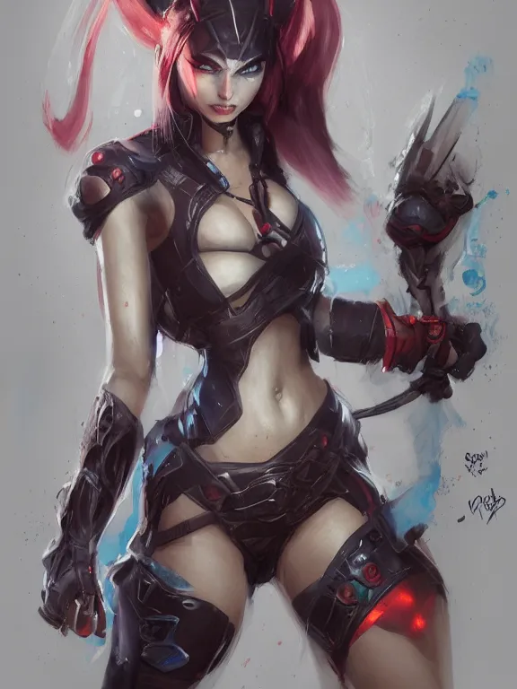 Prompt: jinx ,League of Legends,fan art, Cedric Peyravernay,Guy Denning,trending on artstation