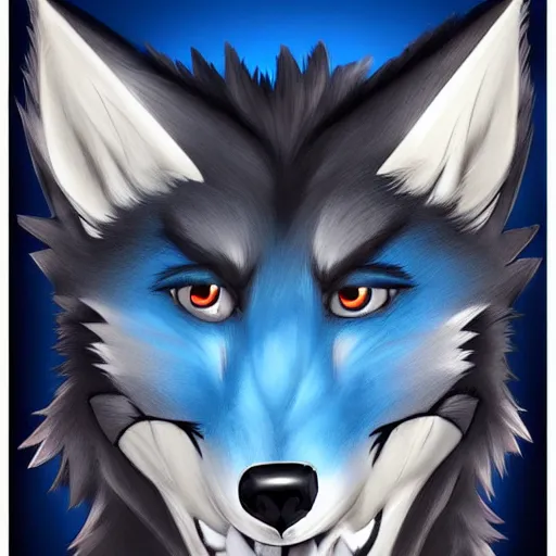 Image similar to art of an anthropomorphic furry style Blue wolf fursona, profile picture, Falvie, trending on artstation