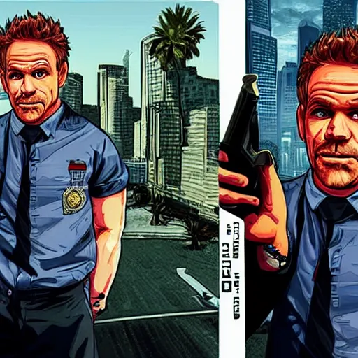 Image similar to Gordan Ramsey in the style of GTA cover art detailed