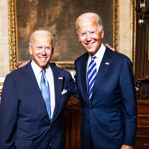 Image similar to A portrait photo of joe biden teams up with a teenage joe biden, perfect faces, 50 mm, award winning photography