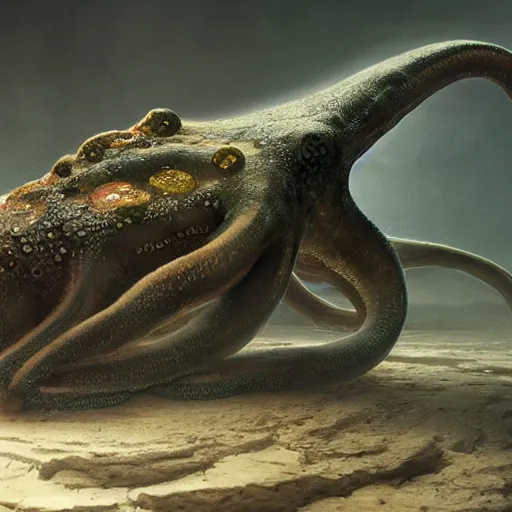 Image similar to hyperrealistic mixed media image of a cephalopod with proportional human hands, stunning 3 d render inspired art by greg rutkowski and xiang duan and thomas eakes, perfect symmetry, realistic, highly detailed attributes and atmosphere, dim volumetric cinematic lighting, 8 k octane extremely hyper - detailed render, post - processing, masterpiece,