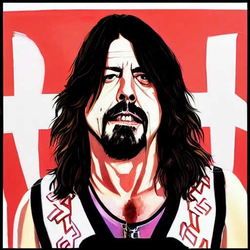 Prompt: dave grohl in gta v covert art painted by stephen bliss, centered, uncropped, full body, symmetrical face