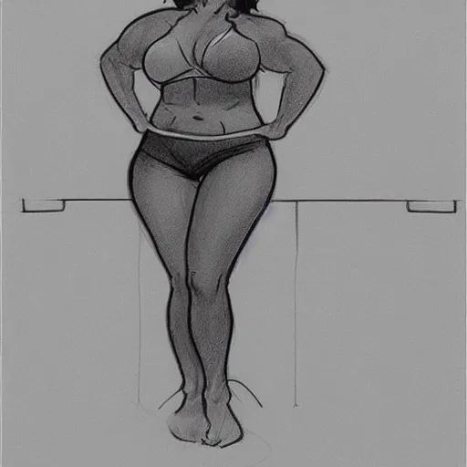 Image similar to milt kahl sketch of thick cuban girl wearing black yoga pants