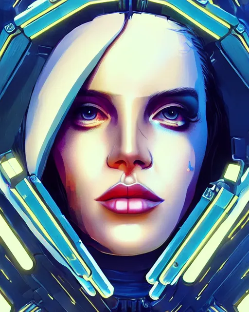 Image similar to portrait of lana del rey as a cyborg. intricate abstract. intricate artwork, by tooth wu, wlop, beeple, dan mumford. concept art, octane render, trending on artstation, greg rutkowski very coherent symmetrical artwork. cinematic, key art, hyper realism, high detail, octane render, 8 k, iridescent accents