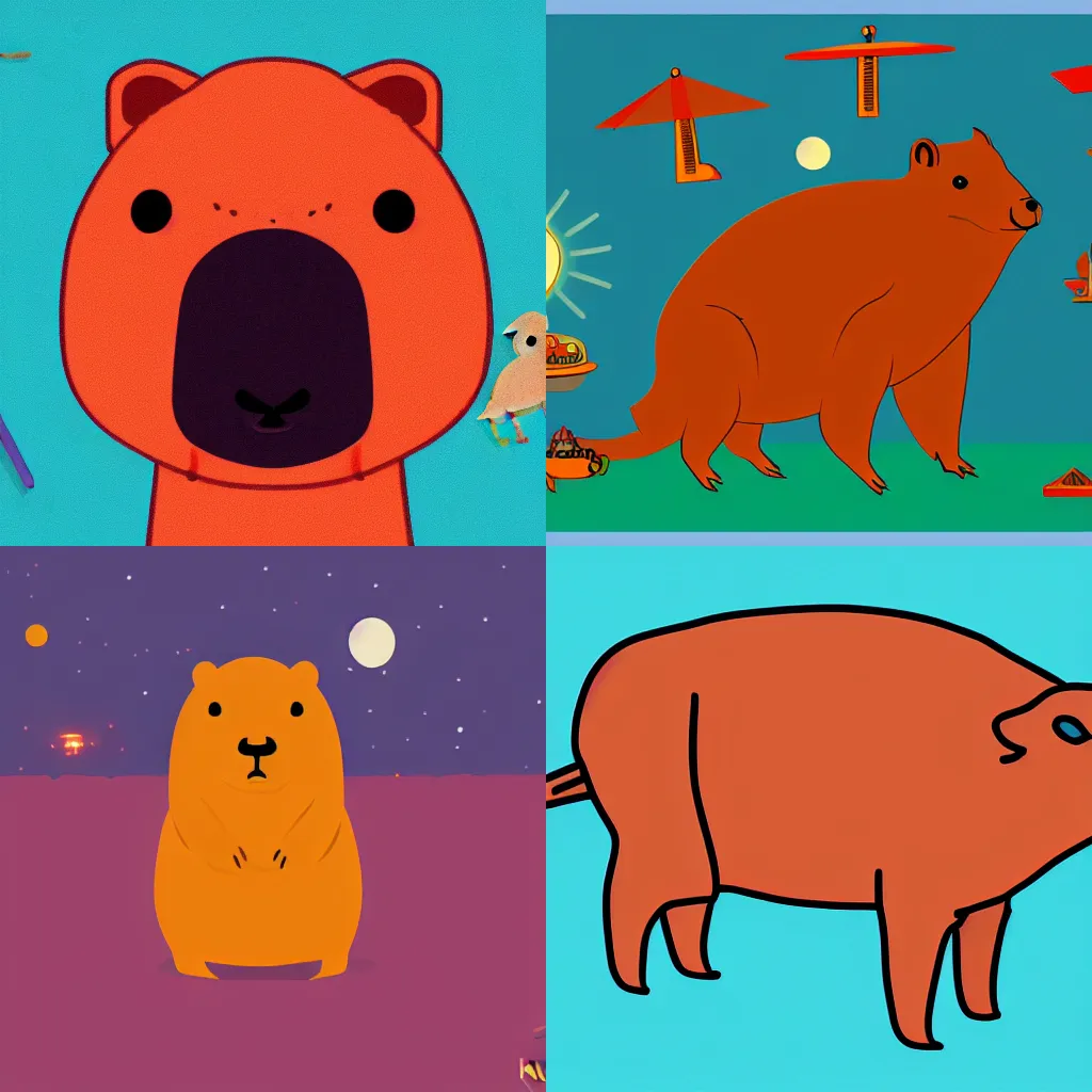 Prompt: A Capybara, Drawn By Kurzgesagt – In a Nutshell, 4K