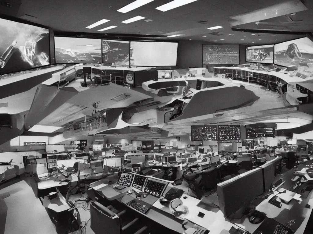 Image similar to 1970s NASA mission control, realistic lighting, concept art, moody ambient lighting