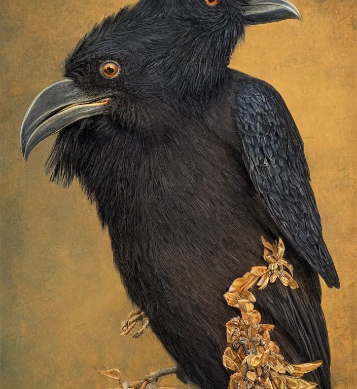 Image similar to a breathtakingly stunningly beautifully highly detailed portrait of a majestic raven, by rosetti and devinci and michael cheval and sidney cooper and turner, 4 k