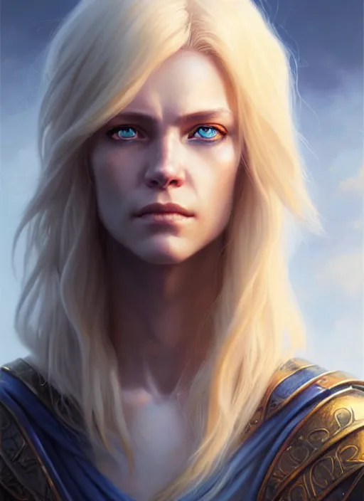 Image similar to a fantasy style portrait painting of shy white female paladin scar wound left eye with blonde hair and blue eyes, holy oil painting unreal 5 daz. rpg portrait extremely detailed artgerm greg rutkowski _ greg