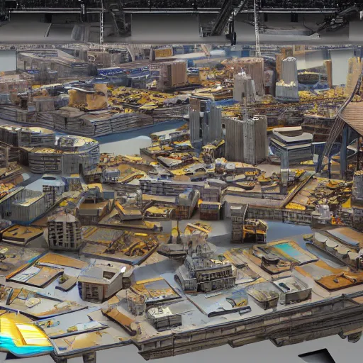 Image similar to crane shot of large group people in open warehouse, looking at hologram of futuristic city on a table, cinematic still, godrays, golden hour, natural sunlight, 4 k, clear details, tabletop model buildings, tabletop model, ethereal hologram center, crane shot, crane shot, rule of thirds, people foreground