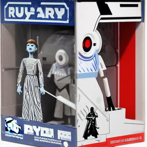 Prompt: audrey hepburn cos play r 2 d 2, stop motion vinyl action figure, plastic, toy, butcher billy style