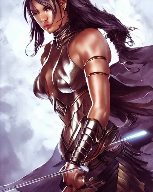 Prompt: The successful warrior is the average man with laser-like focus, artwork by artgerm, gladiator, elegant, seductive, full shot