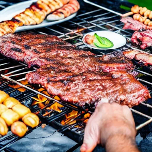 Image similar to photo of people doing bbq under heavy rain, ultra realistic face detailed eyes