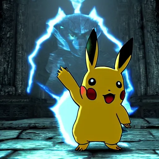 Prompt: pikachu as a boss on Dark Souls (videogame)