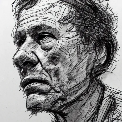Prompt: a realistic yet scraggly portrait sketch of the side profile of a stern and sophisticated david baszucki, trending on artstation, intricate details, in the style of frank auerbach, in the style of sergio aragones, in the style of martin ansin, in the style of david aja, in the style of mattias adolfsson