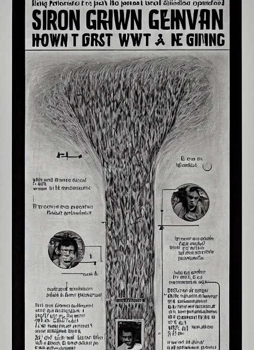 Prompt: poster showing how to sow and grow humans in dry soil, informational bauhaus print made from glass plate low - chromatic photograph