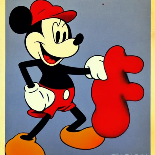 Image similar to mickey mouse art work. ww 2 propaganda poster. hr gigor
