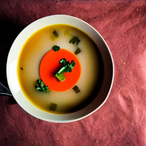 Image similar to a soup with teeth, food photography