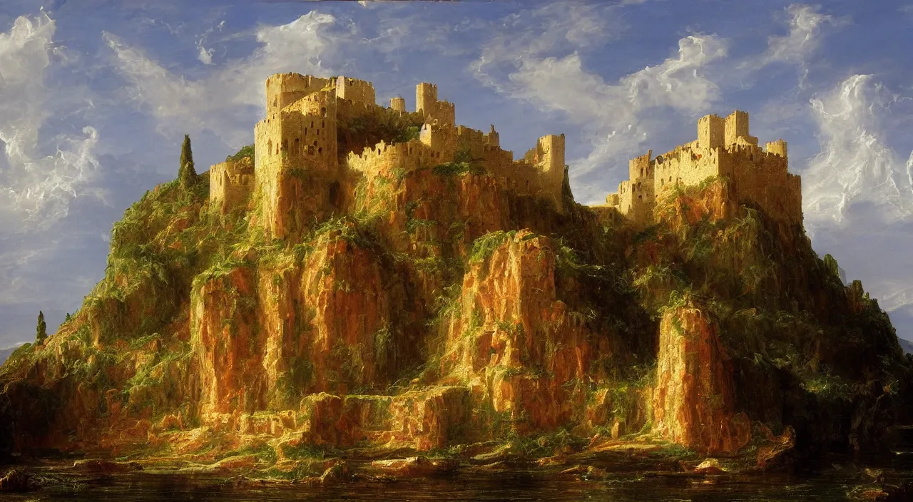 Prompt: a byzantine castle, by Thomas Cole