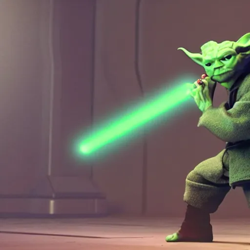 Prompt: elon musk fighting yoda wwith a lightsaber, sharp, detailed face, 8 k, octane render