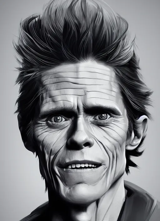 Image similar to young willem dafoe portrait illustrated by rossdraws, digital artwork 4 k