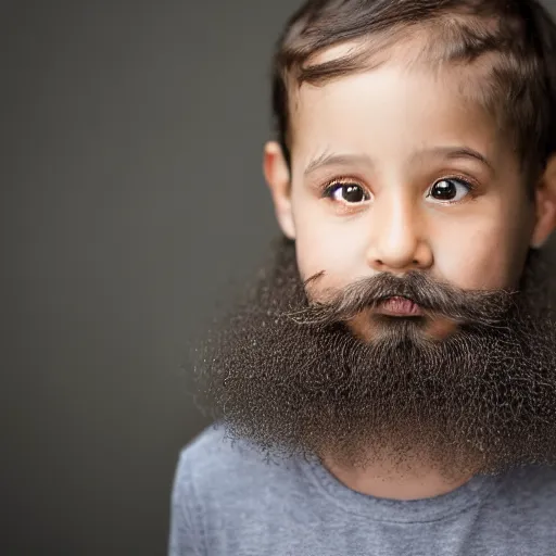 Prompt: a 4 year old boy with a gray natural beard, real natural mustache, old wrinkly skin, young kid, 4 years old, very young, portrait photo by annie leibovitz, head shot, sigma 8 5 mm f 1. 4