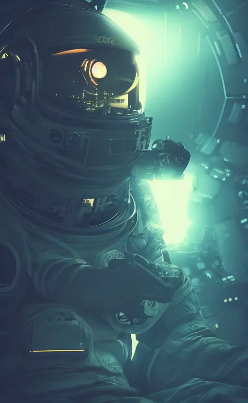 Image similar to professional photo of astronaut from front standing very close to camera from low angle shot, cyberpunk, synthwave, blade runner, hyperrealistic masterpiece, trending on artstation, cgsociety, kodakchrome, golden ratio, cinematic, composition, beautiful lighting, hyper detailed, sharp focus, octane render, 4 k, unreal engine