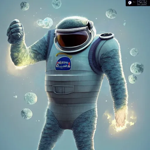 Image similar to gorilla left in space, wearing space suit. interesting 3 d character concept by tiger hkn and gediminas pranckevicius, maplestory, game art, hyper detailed, character modeling, cartoon, cinematic, raytrace, concept art, trend on behance 3 d art, v - ray, maya, c 4 d