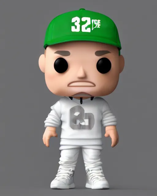 Prompt: full body 3 d render of eminem as a funko pop, studio lighting, white background, blender, trending on artstation, 8 k, highly detailed