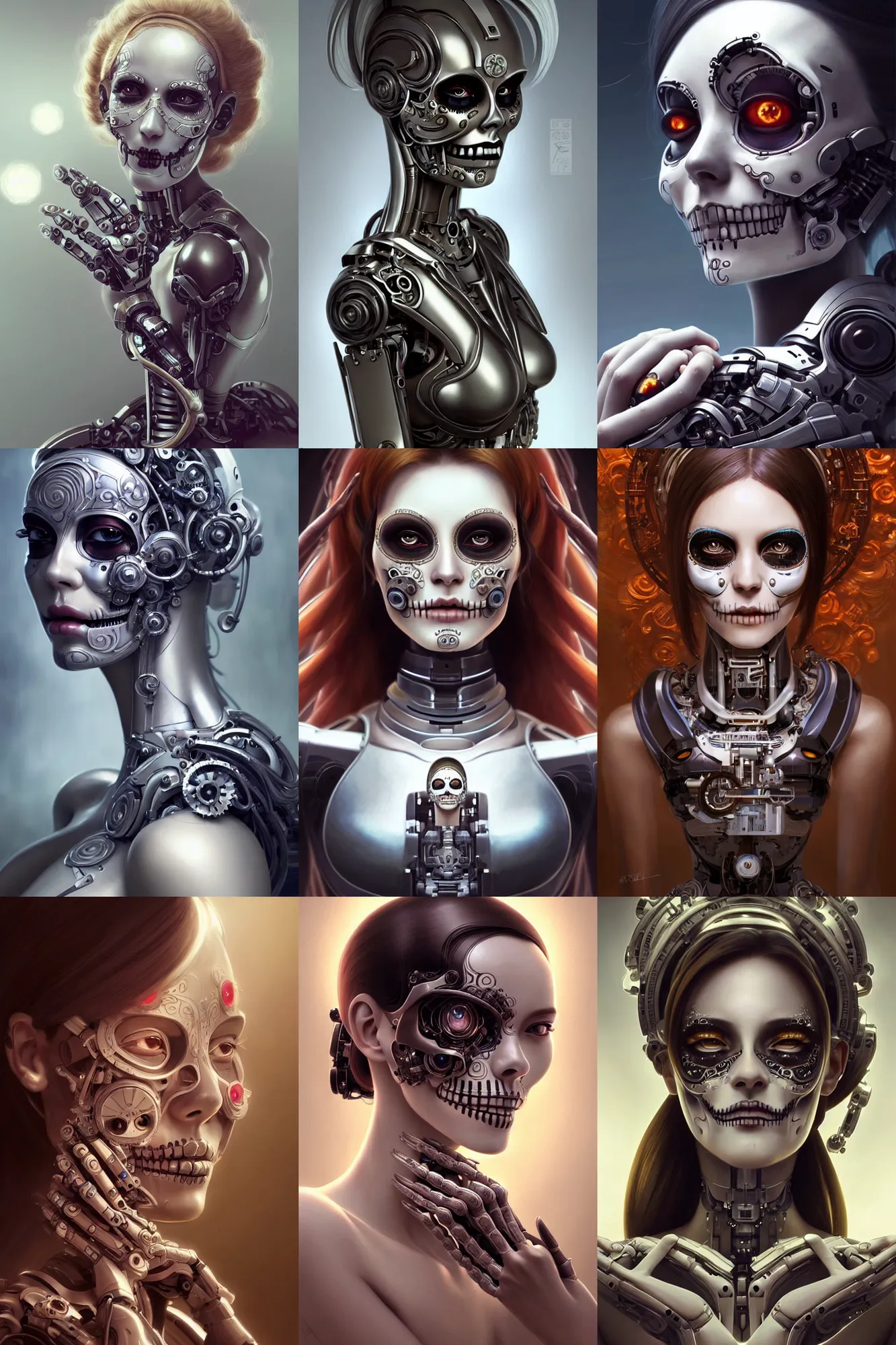 Prompt: beautiful crying mechanical female android!, intricate, elegant, super highly detailed, professional digital painting, el dia los muertos, concept art, smooth, sharp focus, unreal engine 5, photorealism, hd, 8 k, beautiful, cinematic, art by artgerm and greg rutkowski and alphonse mucha and loish and wlop
