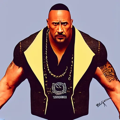 Image similar to dwayne johnson with dj khaled head instead, elegant, highly detailed, trending on artstation