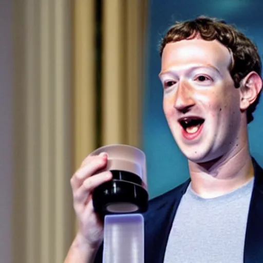 Prompt: mark zuckerberg offering you a coaster cup coaster