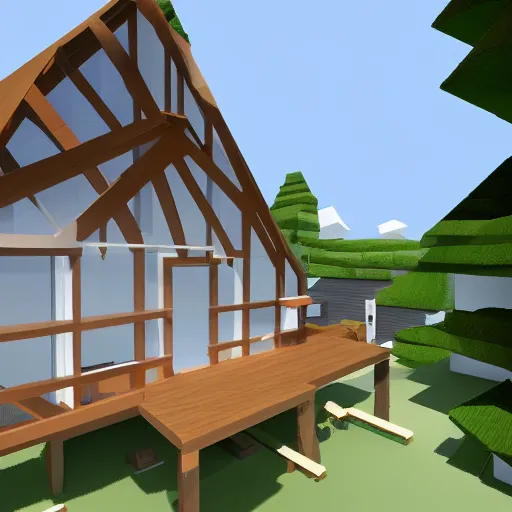 Prompt: a low poly house, viewed from outside