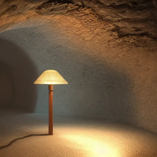 Prompt: japanese lamp inside a cave, photorealistic rendering, atmospheric light, octane, redshift