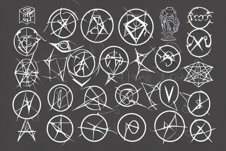 Image similar to demonic sigil diagram clean shapes by bauhaus sprite sheet, b & w, vector