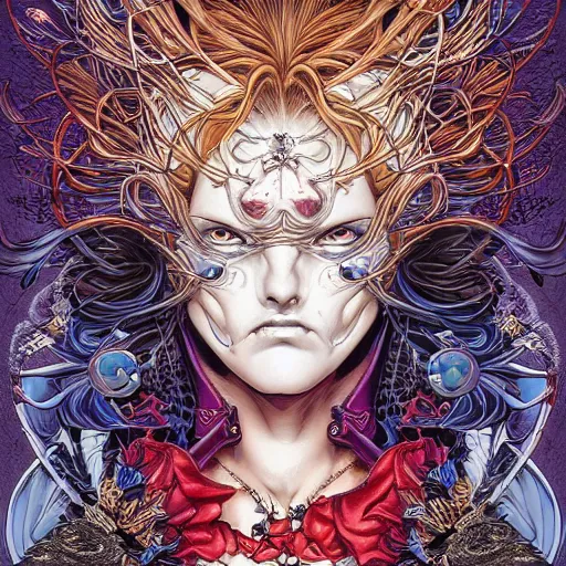 Image similar to portrait of crazy mystique, symmetrical, by yoichi hatakenaka, masamune shirow, josan gonzales and dan mumford, ayami kojima, takato yamamoto, barclay shaw, karol bak, yukito kishiro