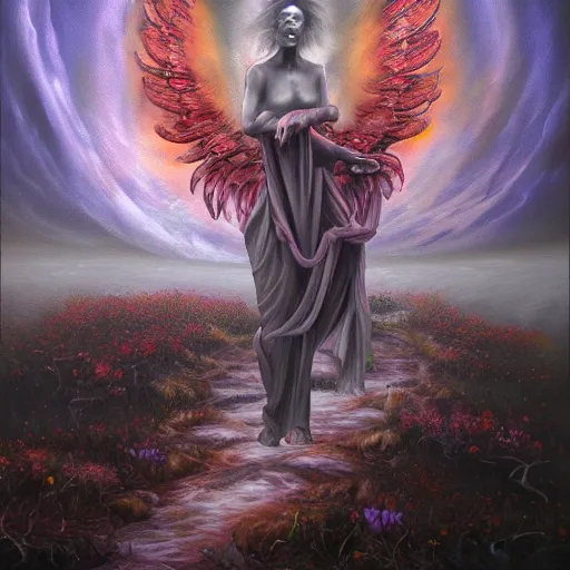 Image similar to brining healing to the underworld astral realm death journey in oil painting, trending on artstation, award winning, emotional, highly detailed dark surrealist art