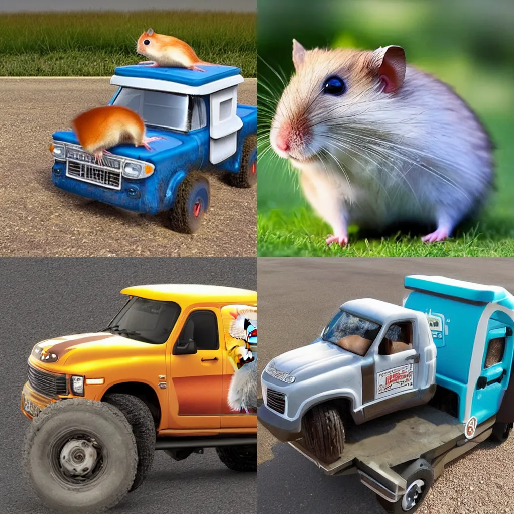 Prompt: Mix of hamster and truck