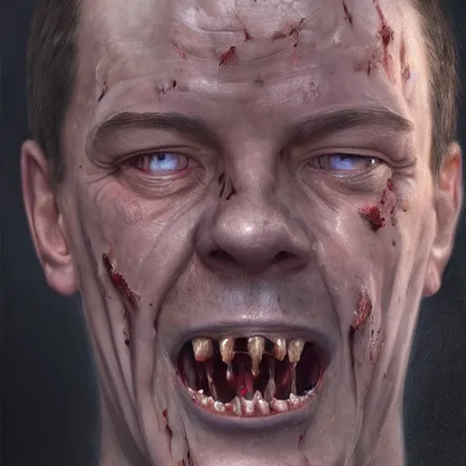 Prompt: a portrait of dmitry medvedev, flesh eating worms, macabre, horror saw teeth, horror rotten teeth, by donato giancola and greg rutkowski and wayne barlow and zdzisław beksinski, realistic face, visible face, digital art, artstation, symmetry