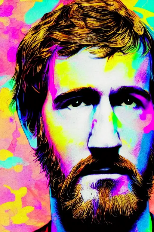 Image similar to inspirational style hope poster of bo burnham with beard, psychedelic colors, highly detailed, realistic, loving