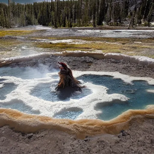 Image similar to a dragon emerging from a hotspring, photograph captured at yellowstone national park