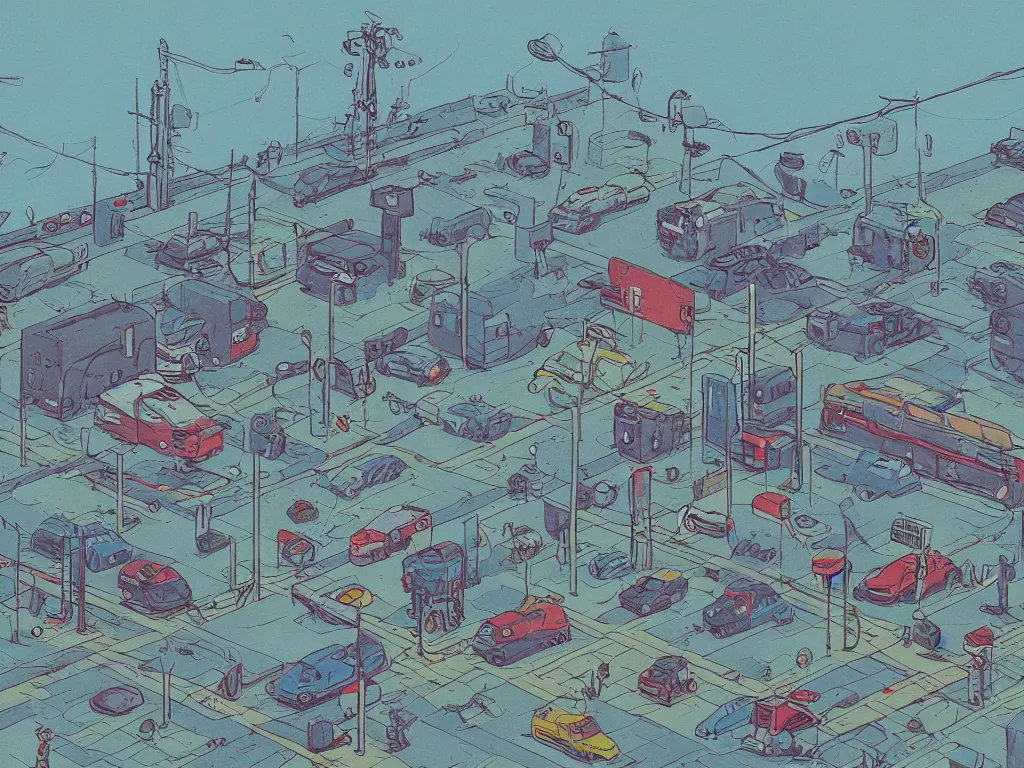 Image similar to drawing in the style by Simon Stalenhag, 2K