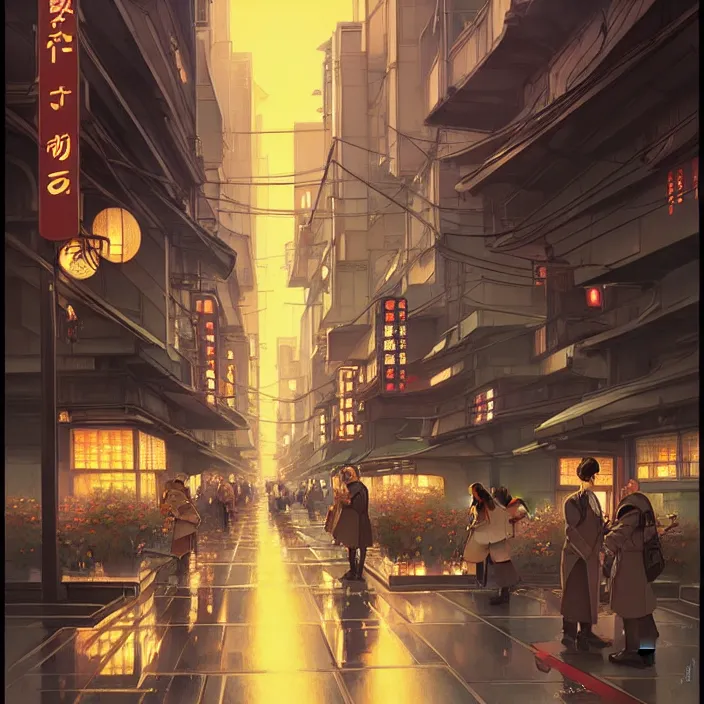 Image similar to empty tokyo at night, spring, in the style of studio ghibli, j. c. leyendecker, greg rutkowski, artem