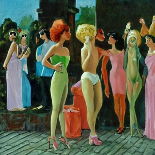 Prompt: scene of the demoiselles de rochefort by jacques demy