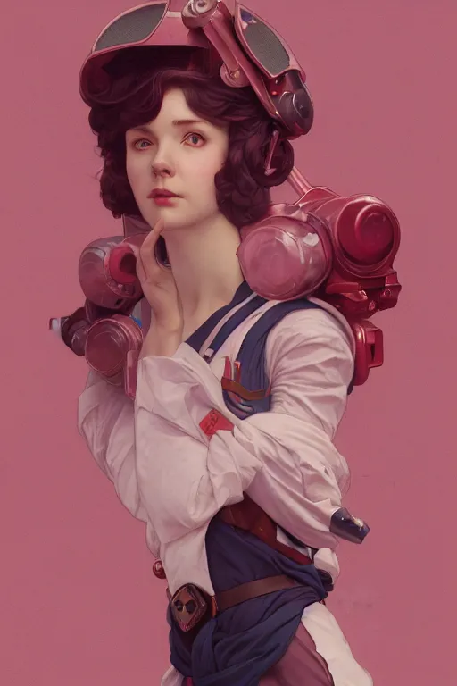 Image similar to covid - 1 9 nurse preparing for battle, pink and white and red, by tom bagshaw and alphonse mucha and atey ghailan and artgerm and and greg rutkowski, hyper realistic, octane render, trending on artstation