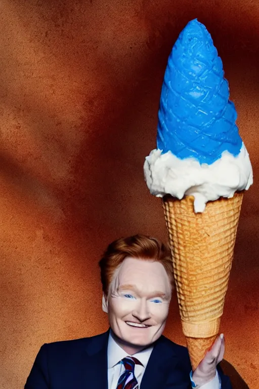 Image similar to 📷 conan o'brien the ice - cream cone 🍦, made of food, still image, dynamic lighting, 4 k