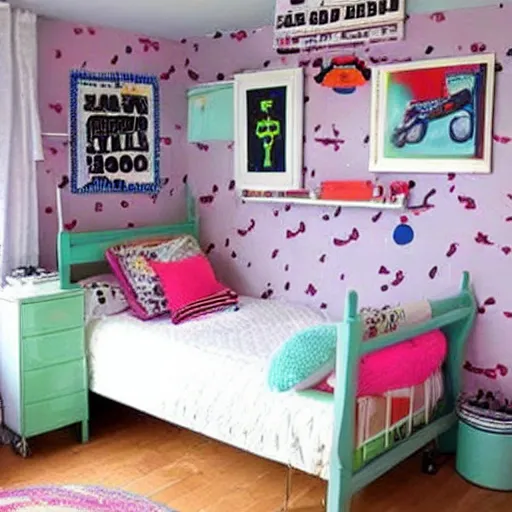 Image similar to 90s style kids bedroom.