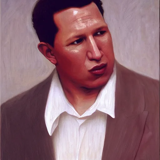 Image similar to Painting of Hugo Chavez as Patrick Bateman. Art by william adolphe bouguereau. During golden hour. Extremely detailed. Beautiful. 4K. Award winning.