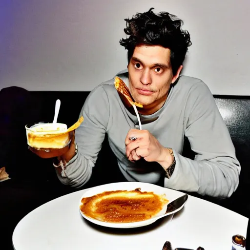 Image similar to john mayer eating a banana creme brule ( dont ask )